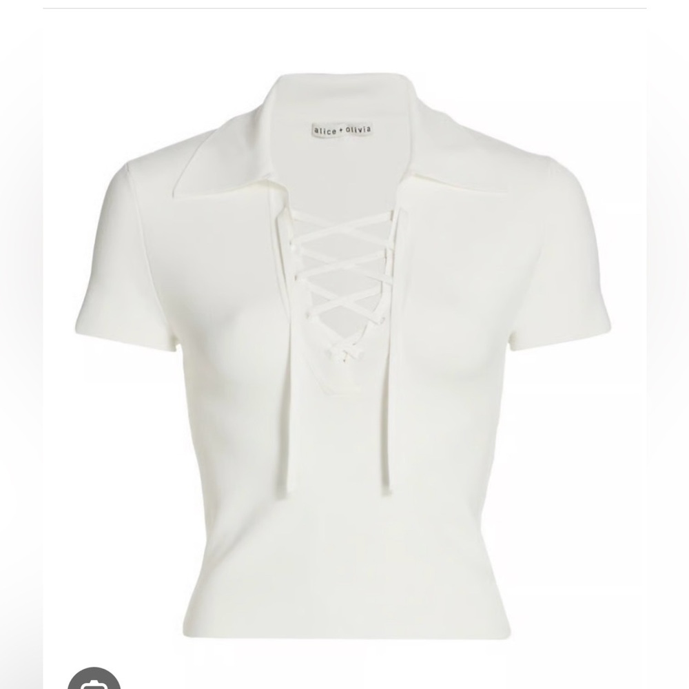 NWT- ALICE + OLIVIA Janine Lace-Up Polo Top Size S